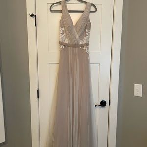 V-neck Long Tulle Bridesmaid Dress by Kleinfeld